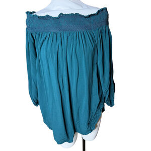 Anthro Holding Horses jade off shoulder slit shoulder top blouse Small
